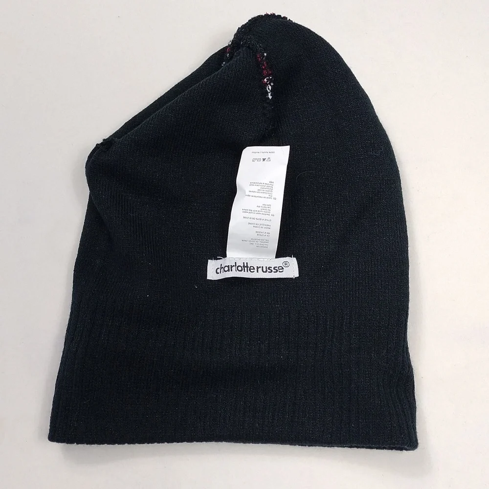 Charlotte Russe Youth Mushroom Beanie - Black and Red